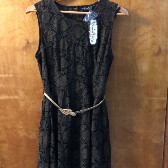 NWT X-Large Voodoo Vixen Sophia Lace Retro Vintage Insp Dress Gold Belt ModCloth - Picture 4 of 10